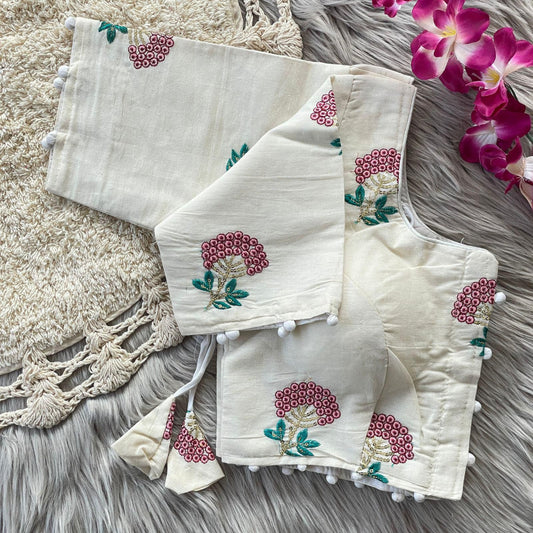Off white embroidery work pure khadi cotton readymade blouse