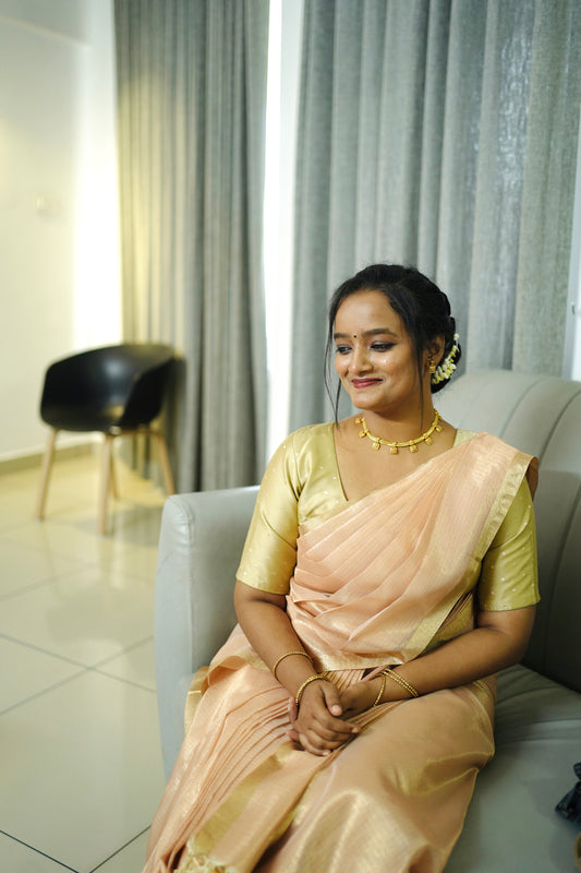 PEACH TONE WITH GOLDEN ZERI BORDER COTTA SAREE