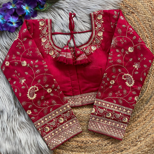 heavy milan silk readymade bridal blouse with embroidery and sequence work