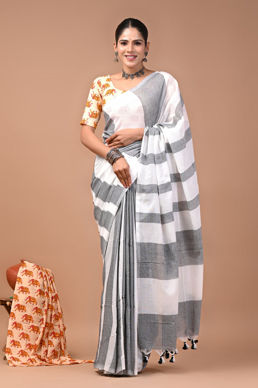 Khadi Cotton Saree — the blouse piece shown in the picture is also included.