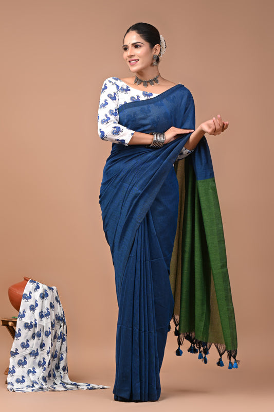 Khadi Cotton Saree — the blouse piece shown in the picture is also included.