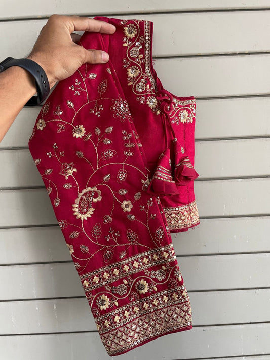 heavy milan silk readymade bridal blouse with embroidery and sequence work