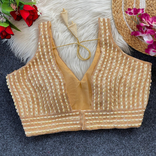soft silk readymade blouse with handcrafted pearl work