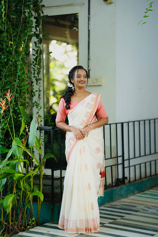KERALA SAREE WITH BLOUSE traditional block print design