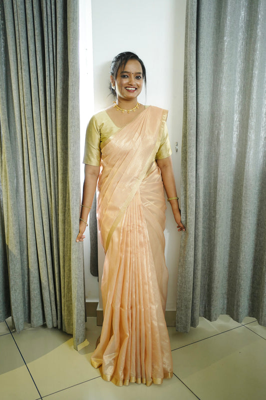 PEACH TONE WITH GOLDEN ZERI BORDER COTTA SAREE