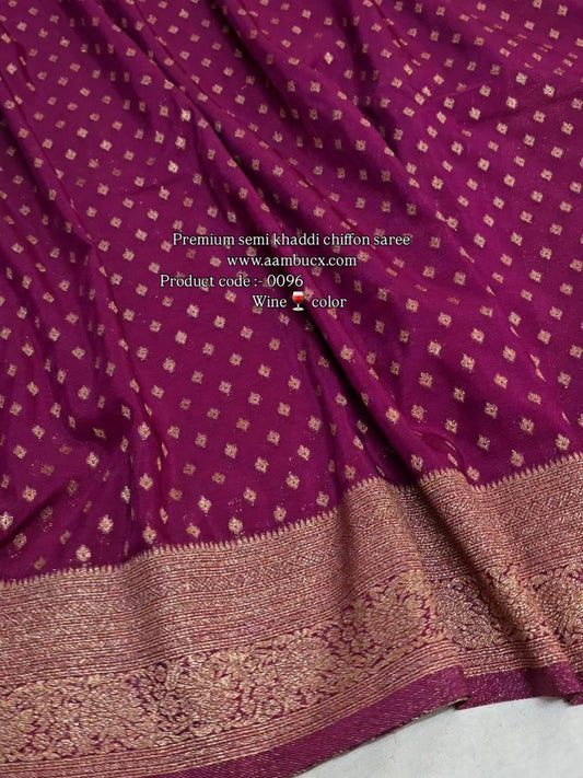 Premium Semi Khaddi Chiffon Saree wine 🍷 color [ product code :- 0096 ]