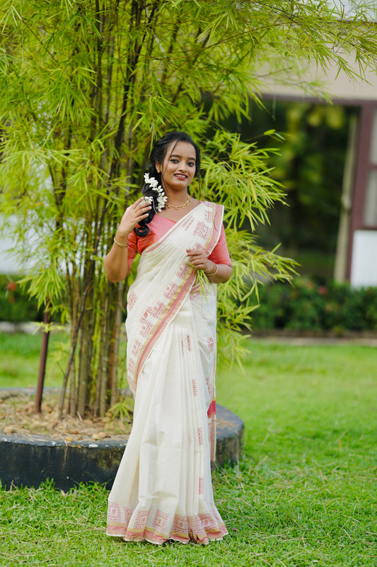 KERALA SAREE WITH BLOUSE traditional block print design